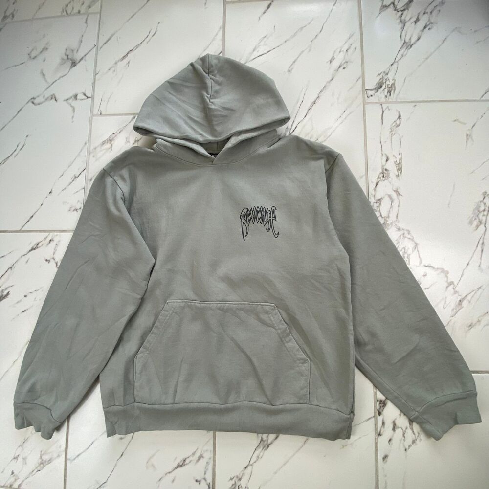 Revenge Men's Medium Sage Green Anime Graphic Pullover Hoodie Hooded Kangaroo